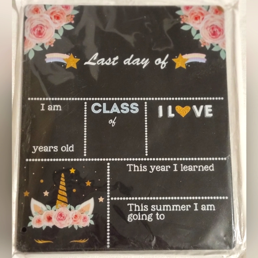 New Metal 'Last Day Of' Chalkboard Sign 12" x 10" Unicorn Print Super Cute
